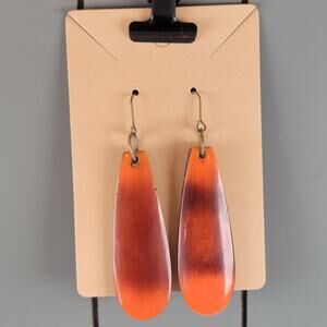 Vintage Style Brown Orange Teardrop Dangle Earrings 2.6" Long Boho Acrylic